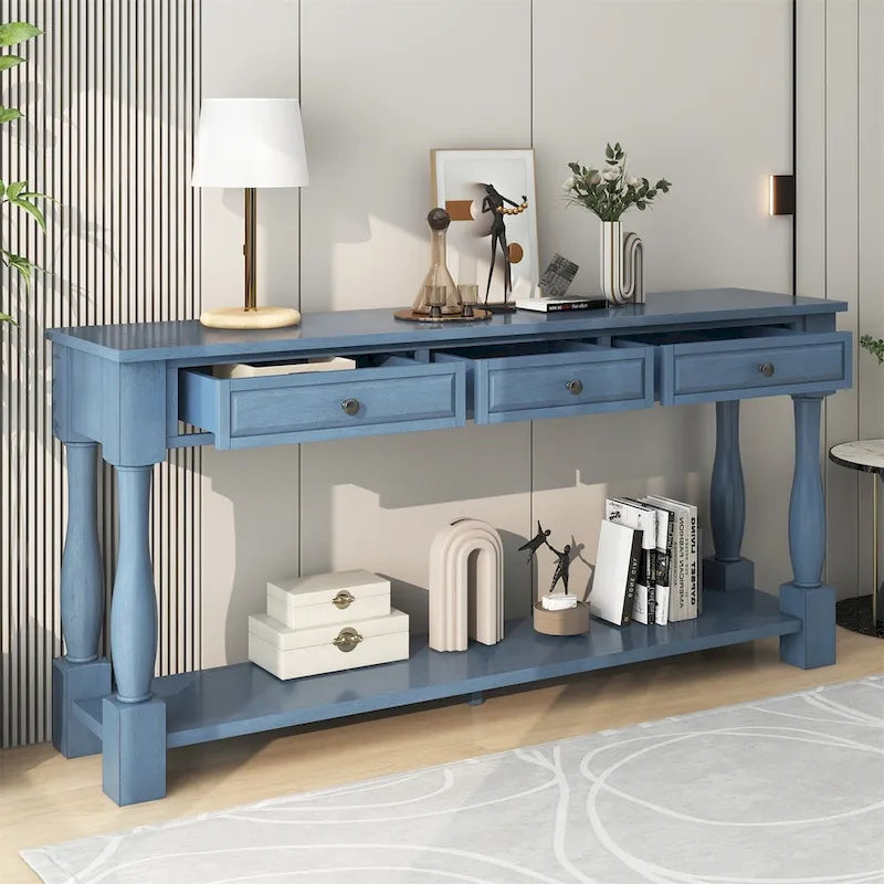 Merax Table console extra-épaisse de 64 po de long avec tiroirs et étagère