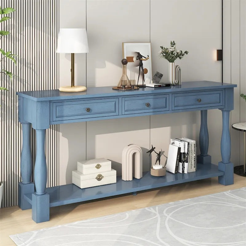 Merax Table console extra-épaisse de 64 po de long avec tiroirs et étagère
