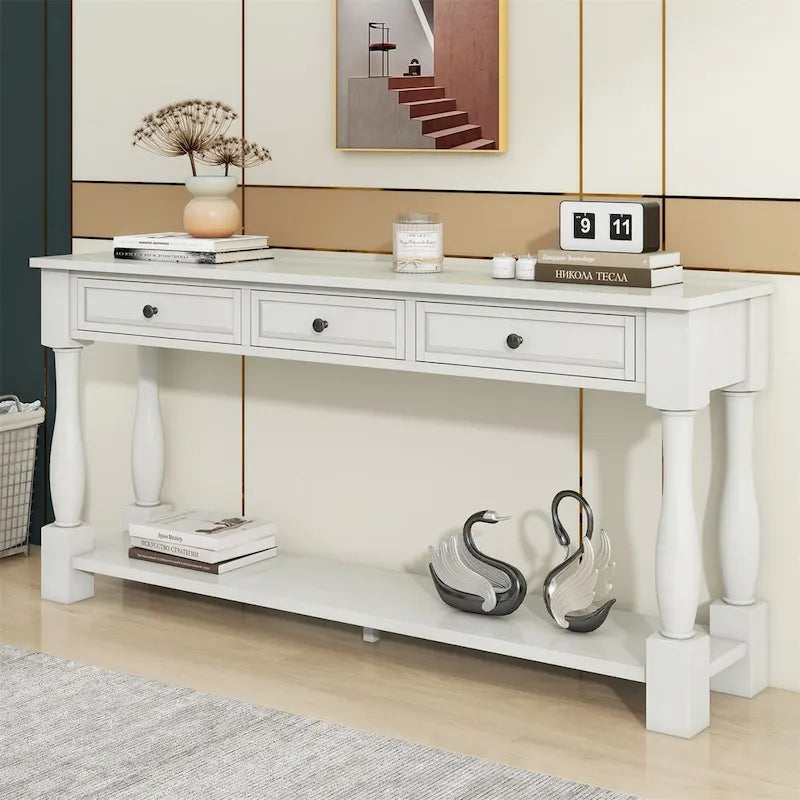 Merax Table console extra-épaisse de 64 po de long avec tiroirs et étagère