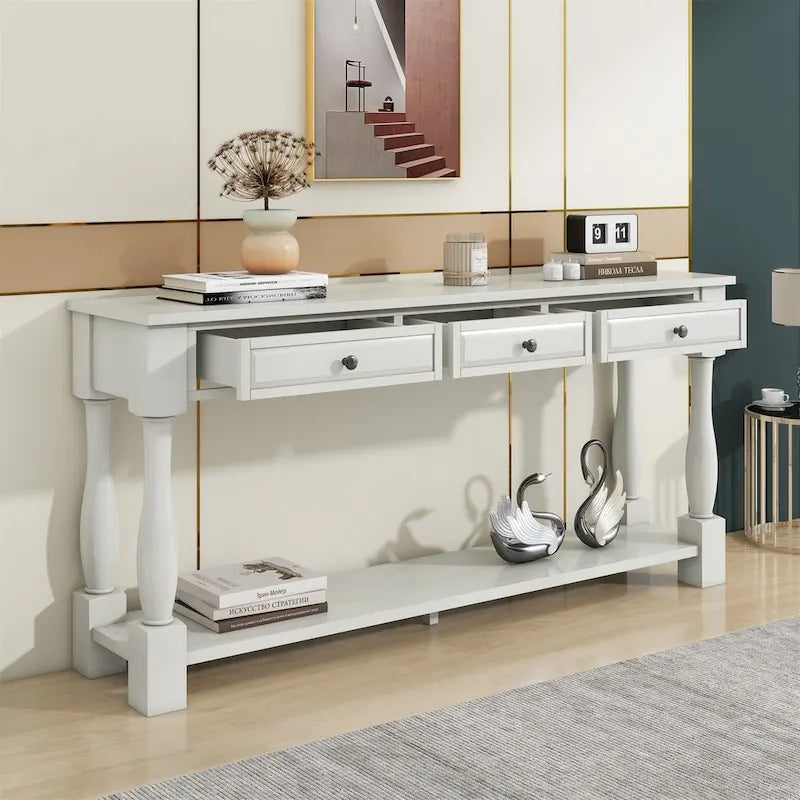 Merax Table console extra-épaisse de 64 po de long avec tiroirs et étagère