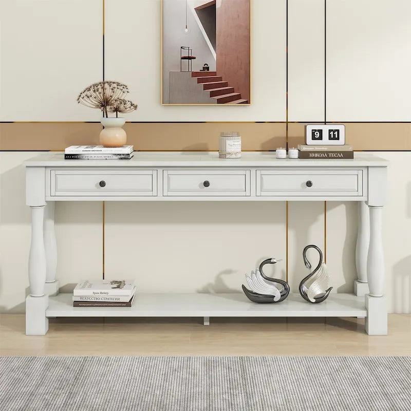 Merax Table console extra-épaisse de 64 po de long avec tiroirs et étagère