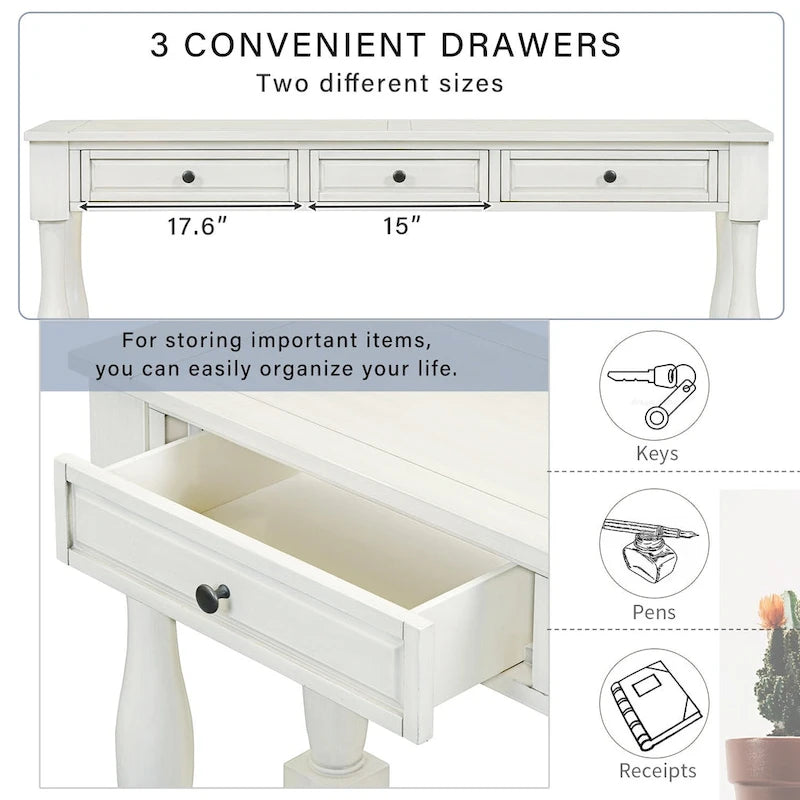 Merax Table console extra-épaisse de 64 po de long avec tiroirs et étagère