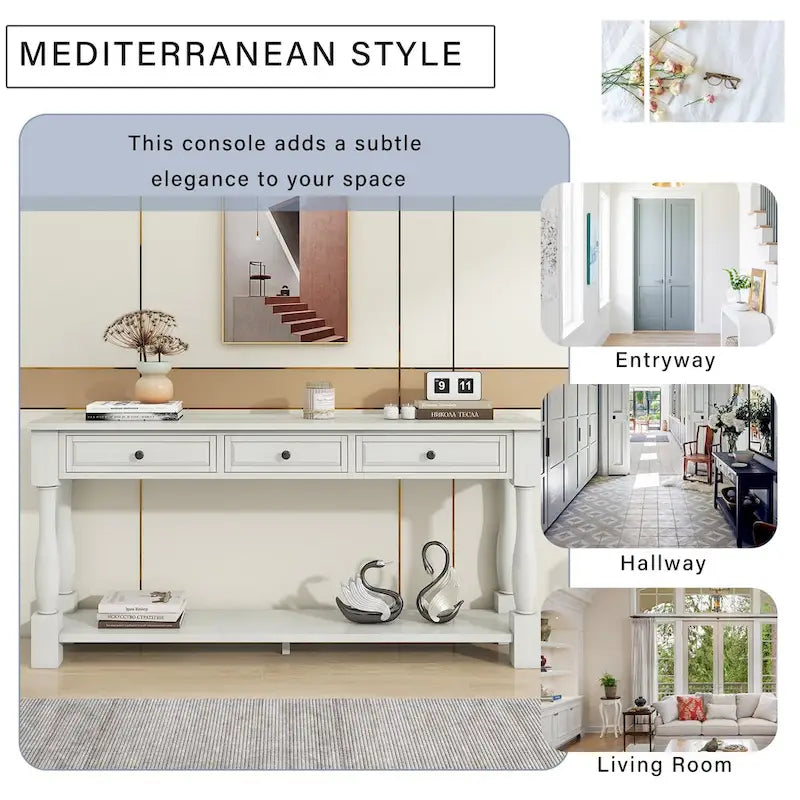 Merax Table console extra-épaisse de 64 po de long avec tiroirs et étagère