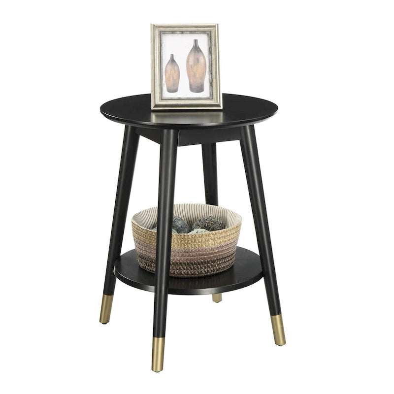 Convenience Concepts Wilson Table d'appoint ronde mi-siècle avec étagère