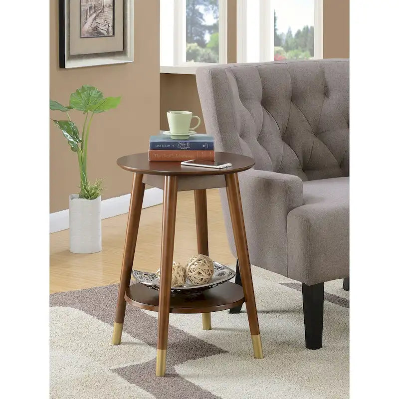 Convenience Concepts Wilson Table d'appoint ronde mi-siècle avec étagère