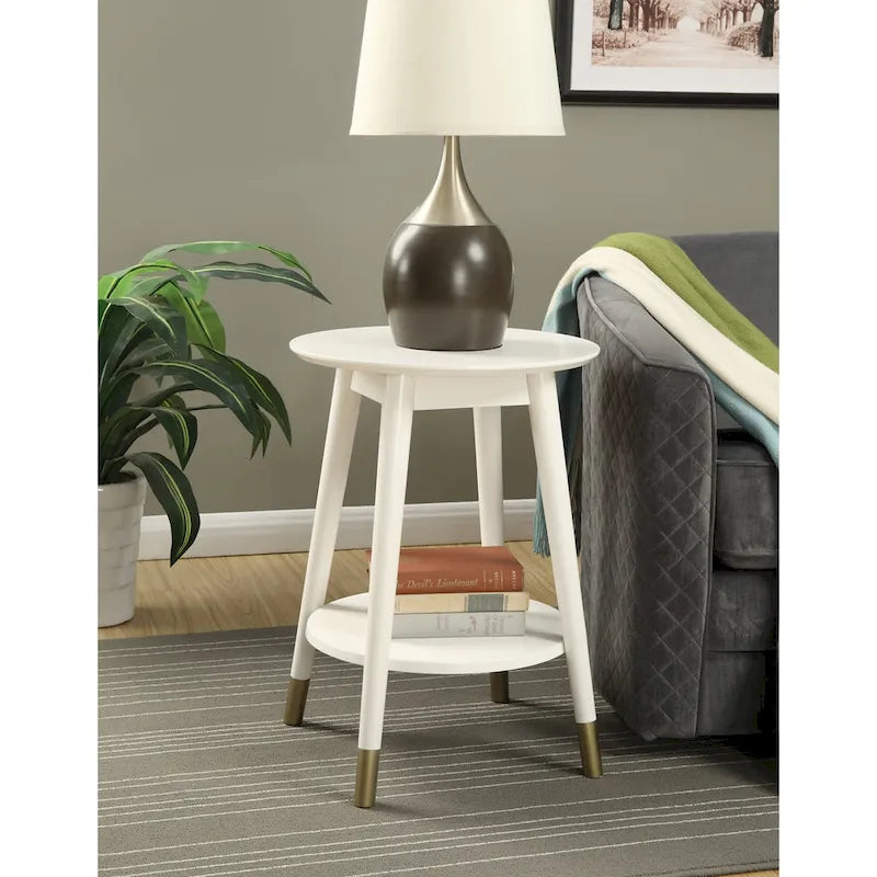 Convenience Concepts Wilson Table d'appoint ronde mi-siècle avec étagère