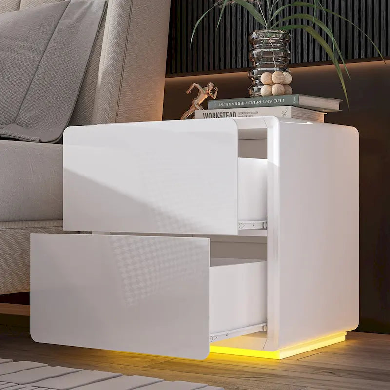 Table de chevet LED moderne avec finition brillante Table d'appoint Table de bout