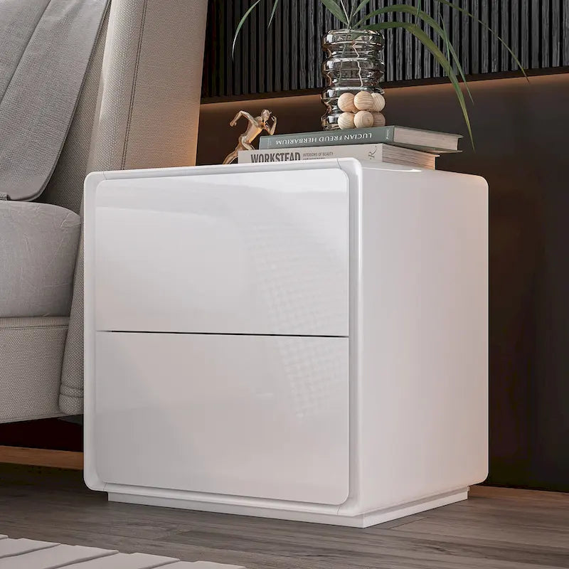 Table de chevet LED moderne avec finition brillante Table d'appoint Table de bout