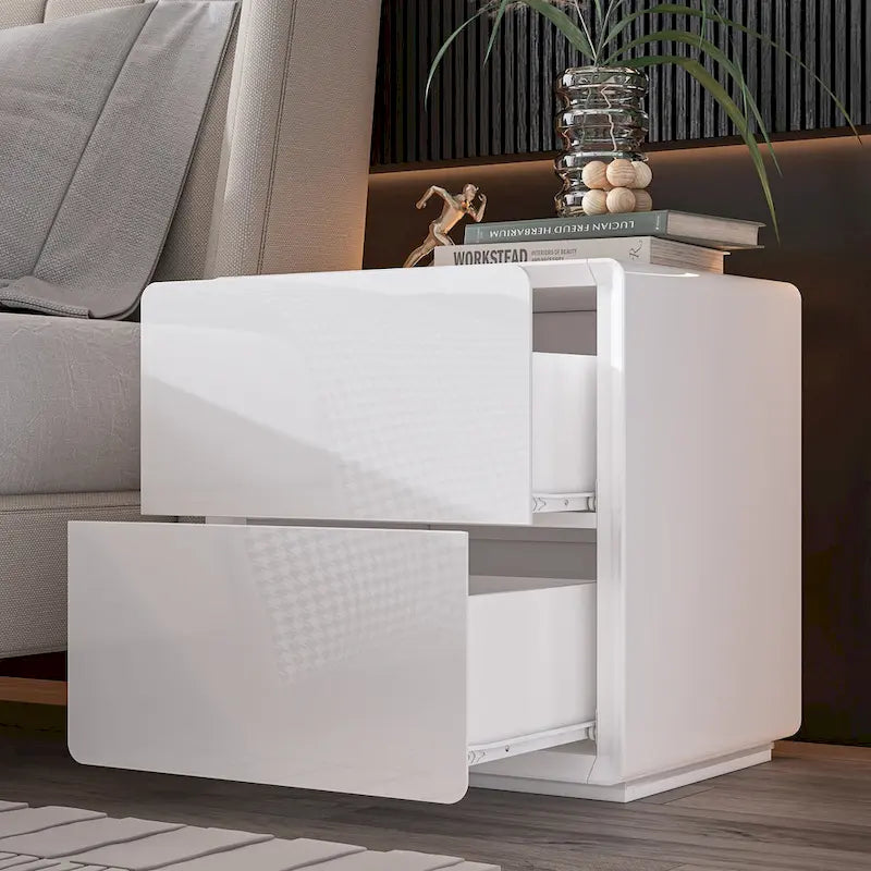 Table de chevet LED moderne avec finition brillante Table d'appoint Table de bout