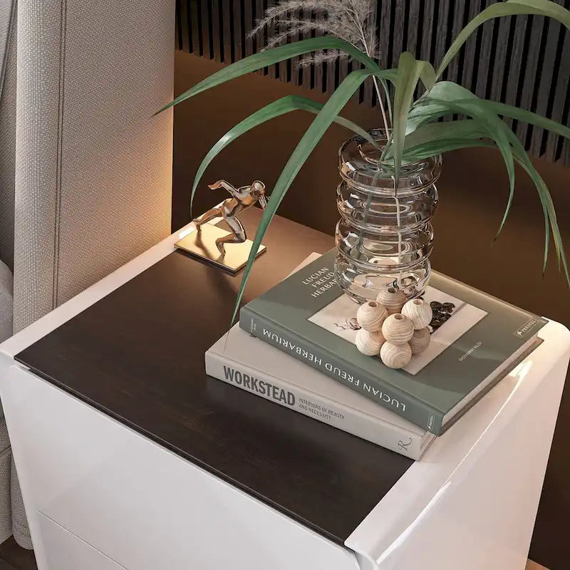 Table de chevet LED moderne avec finition brillante Table d'appoint Table de bout