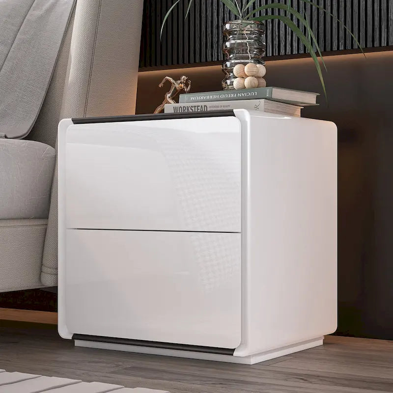Table de chevet LED moderne avec finition brillante Table d'appoint Table de bout
