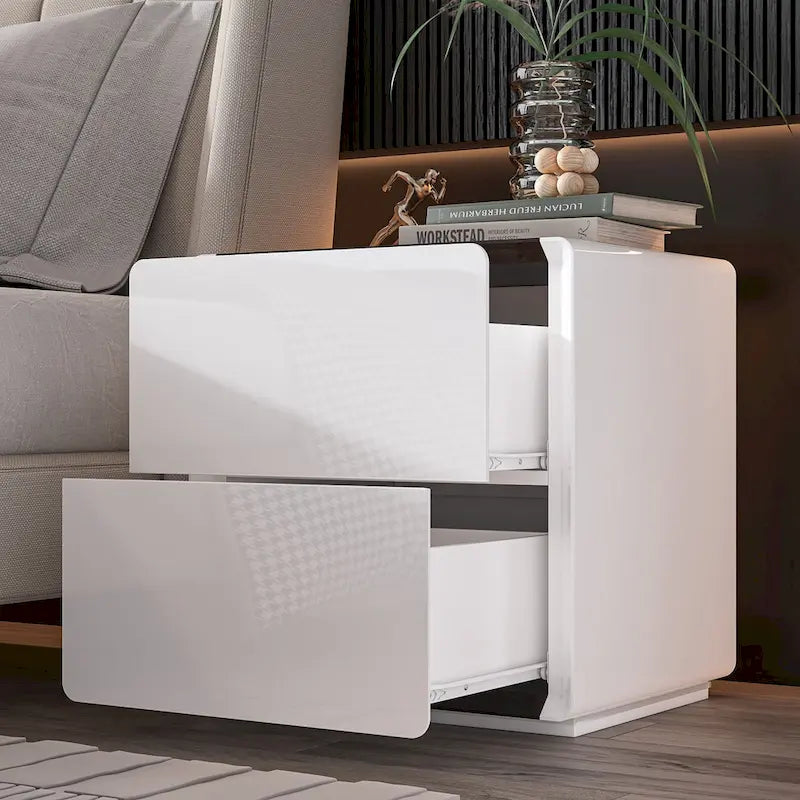 Table de chevet LED moderne avec finition brillante Table d'appoint Table de bout