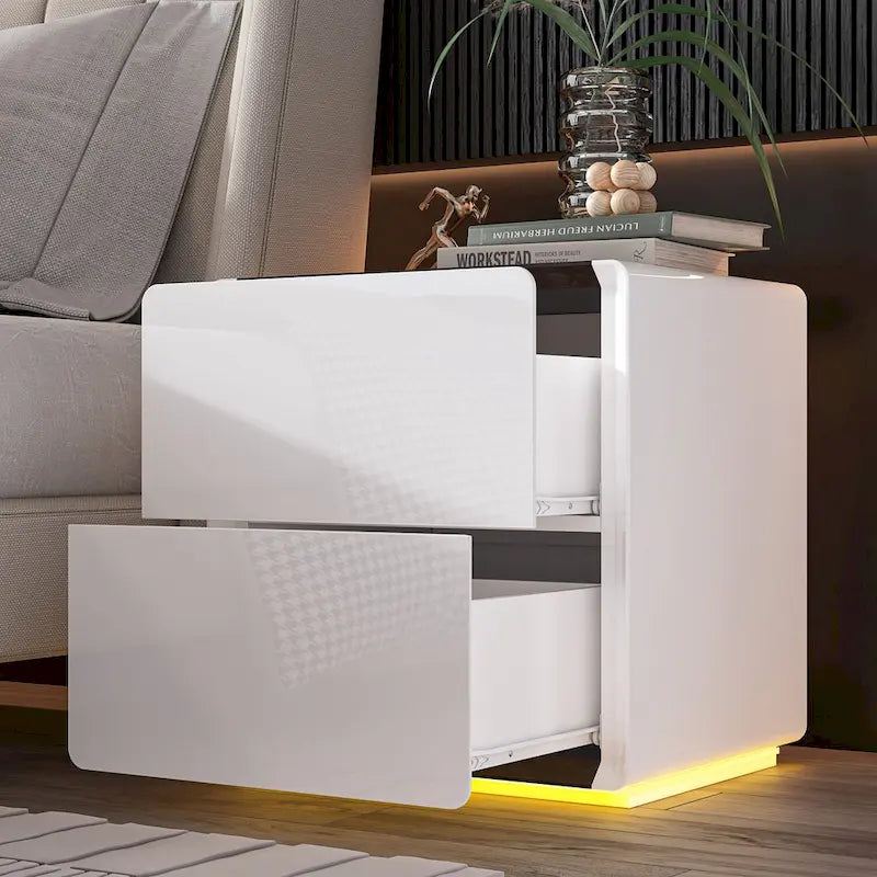 Table de chevet LED moderne avec finition brillante Table d'appoint Table de bout