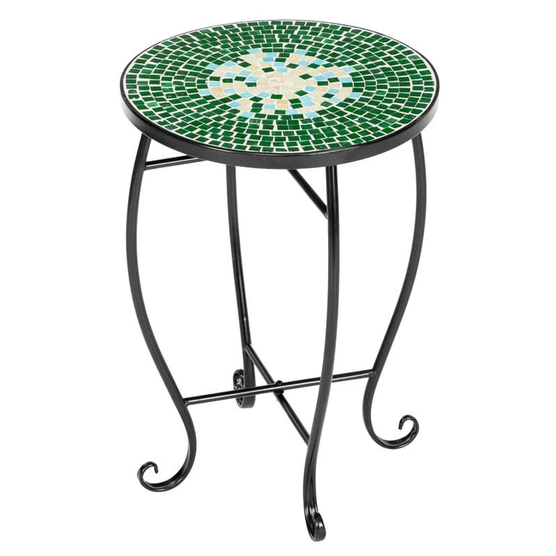 Table d'appoint de bistrot ronde Mosaic avec plateau en verre coloré