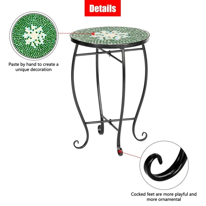 Table d'appoint de bistrot ronde Mosaic avec plateau en verre coloré
