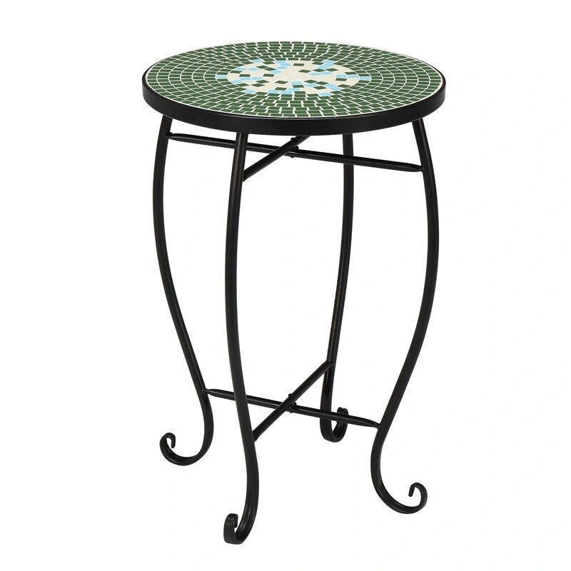 Table d'appoint de bistrot ronde Mosaic avec plateau en verre coloré