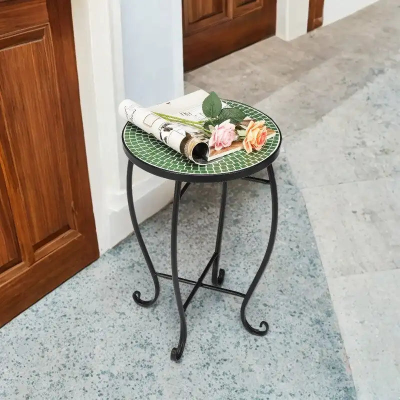 Table d'appoint de bistrot ronde Mosaic avec plateau en verre coloré