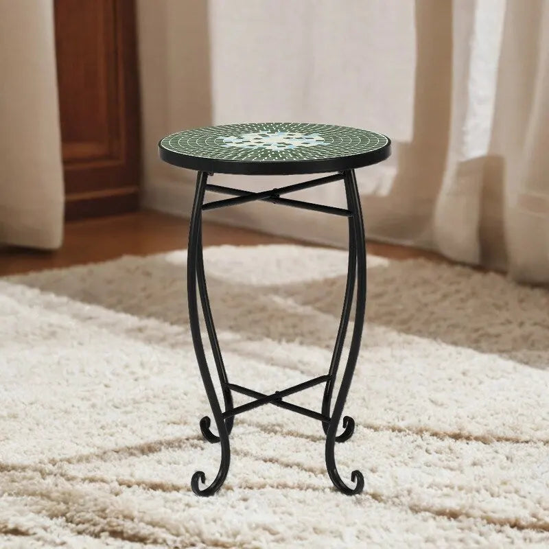 Table d'appoint de bistrot ronde Mosaic avec plateau en verre coloré