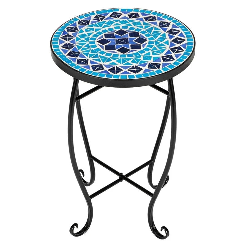 Table d'appoint de bistrot ronde Mosaic avec plateau en verre coloré