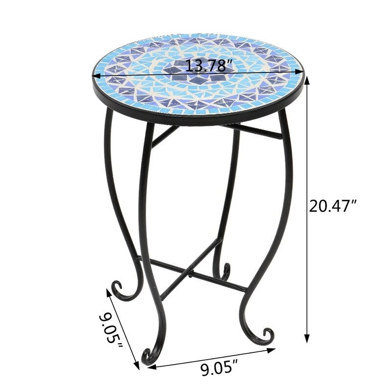 Table d'appoint de bistrot ronde Mosaic avec plateau en verre coloré