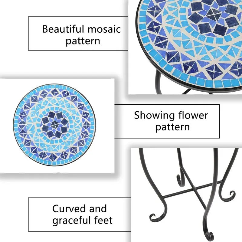 Table d'appoint de bistrot ronde Mosaic avec plateau en verre coloré