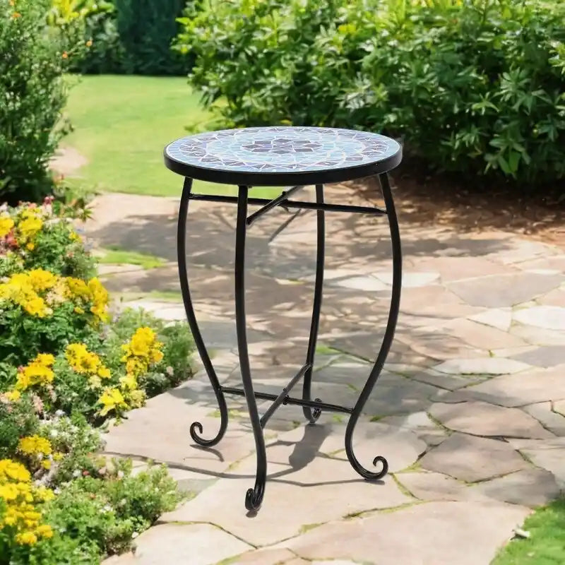 Table d'appoint de bistrot ronde Mosaic avec plateau en verre coloré