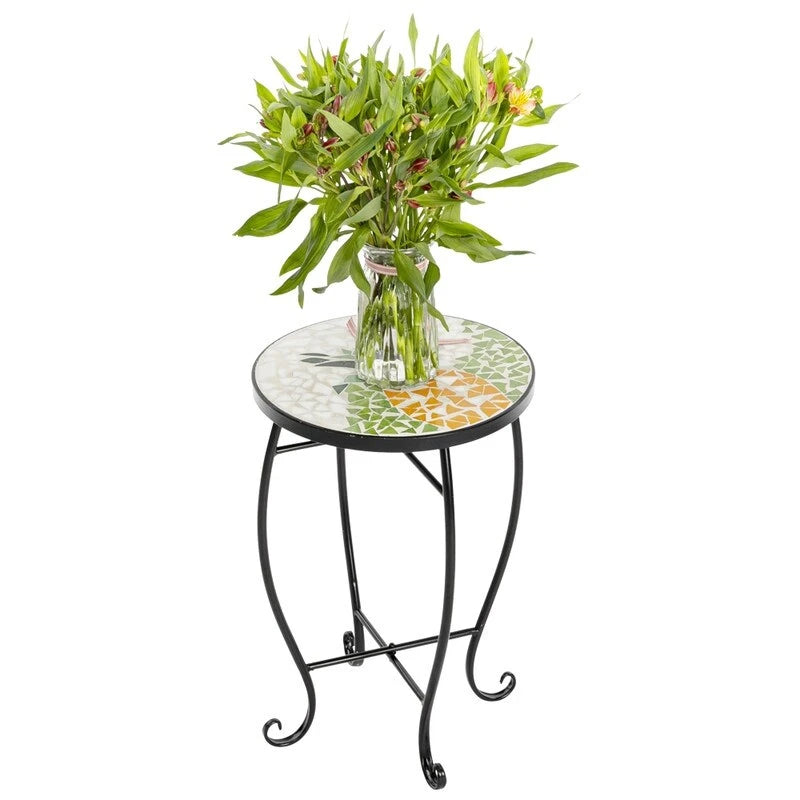 Table d'appoint de bistrot ronde Mosaic avec plateau en verre coloré