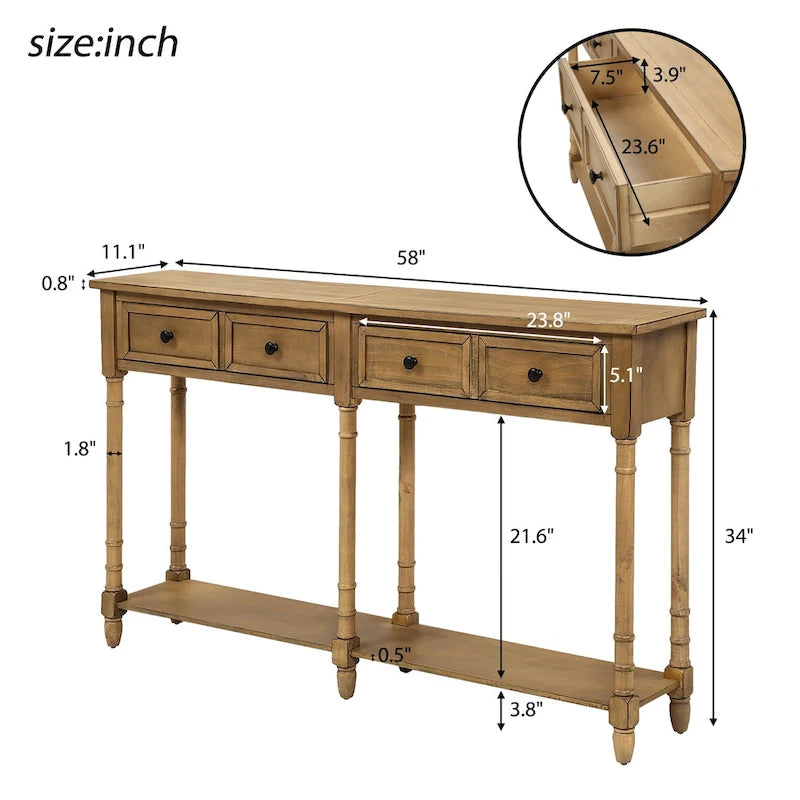 Console Table Table d'appoint Montage facile avec deux tiroirs de rangement et étagère inférieure pour le salon, l'entrée