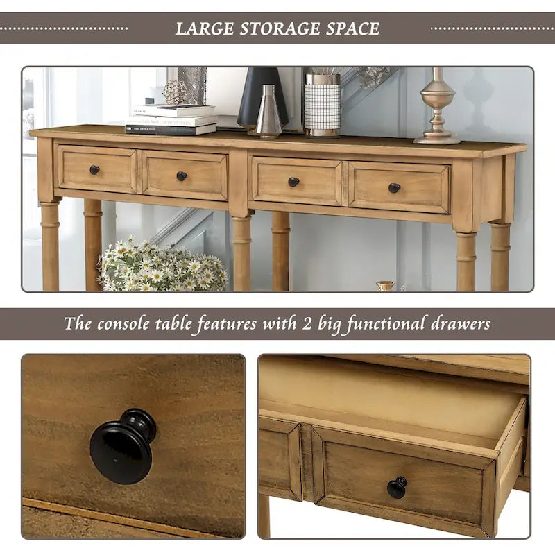 Console Table Table d'appoint Montage facile avec deux tiroirs de rangement et étagère inférieure pour le salon, l'entrée