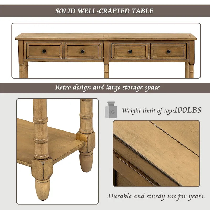 Console Table Table d'appoint Montage facile avec deux tiroirs de rangement et étagère inférieure pour le salon, l'entrée