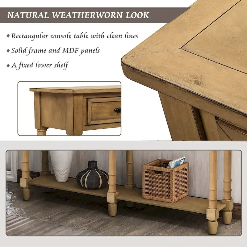Console Table Table d'appoint Montage facile avec deux tiroirs de rangement et étagère inférieure pour le salon, l'entrée