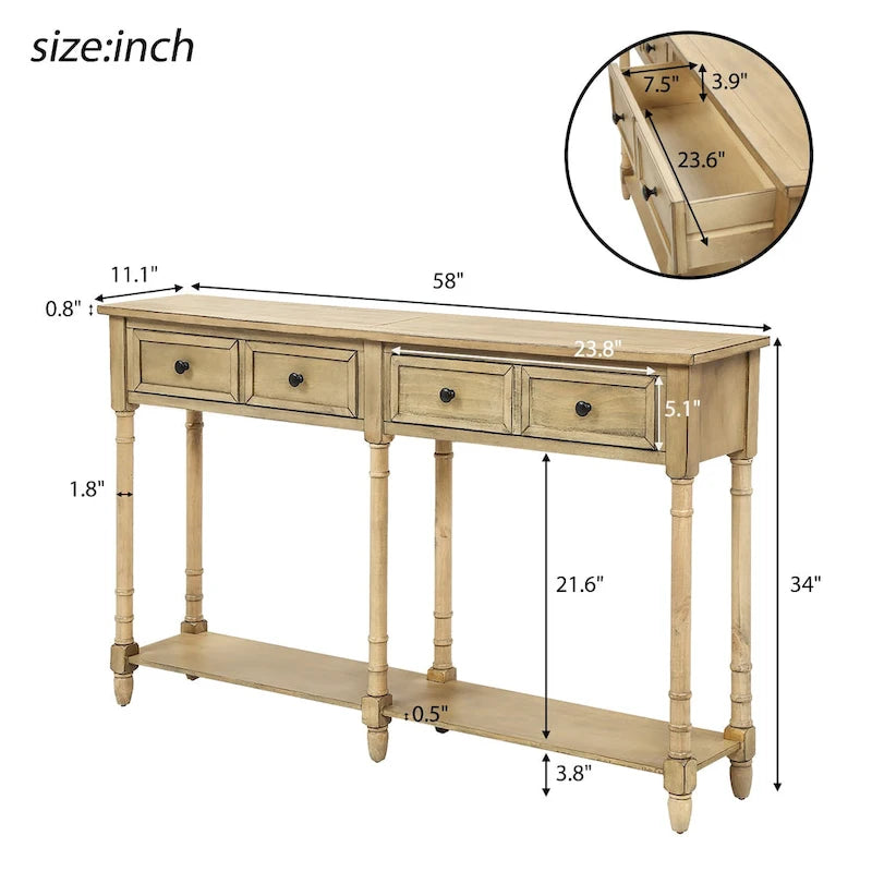 Console Table Table d'appoint Montage facile avec deux tiroirs de rangement et étagère inférieure pour le salon, l'entrée