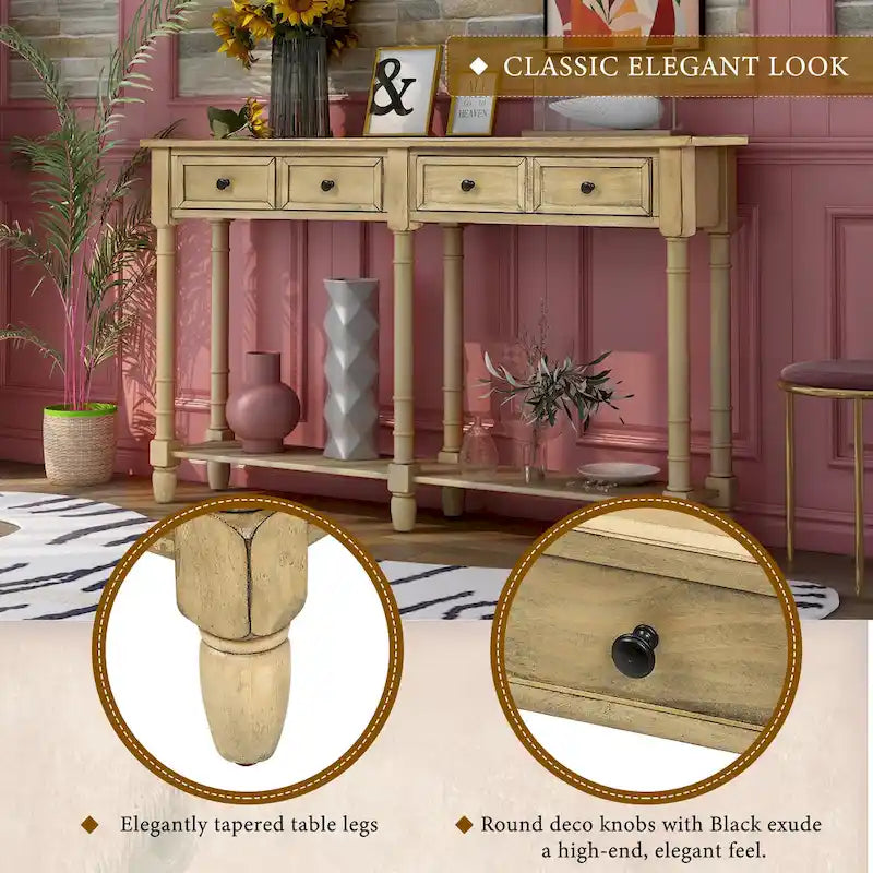 Console Table Table d'appoint Montage facile avec deux tiroirs de rangement et étagère inférieure pour le salon, l'entrée