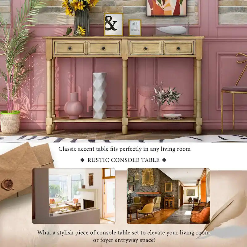 Console Table Table d'appoint Montage facile avec deux tiroirs de rangement et étagère inférieure pour le salon, l'entrée