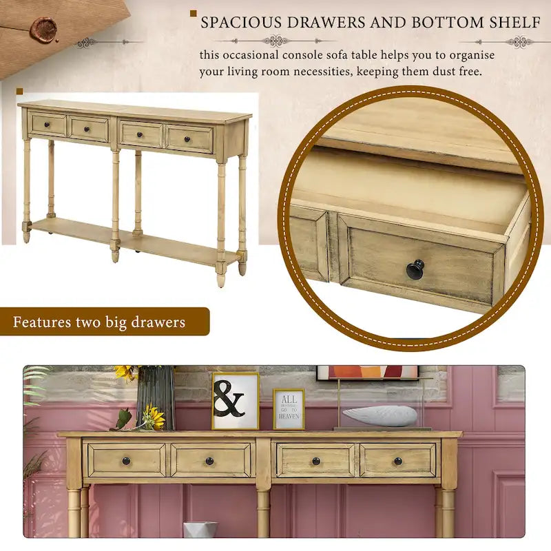 Console Table Table d'appoint Montage facile avec deux tiroirs de rangement et étagère inférieure pour le salon, l'entrée