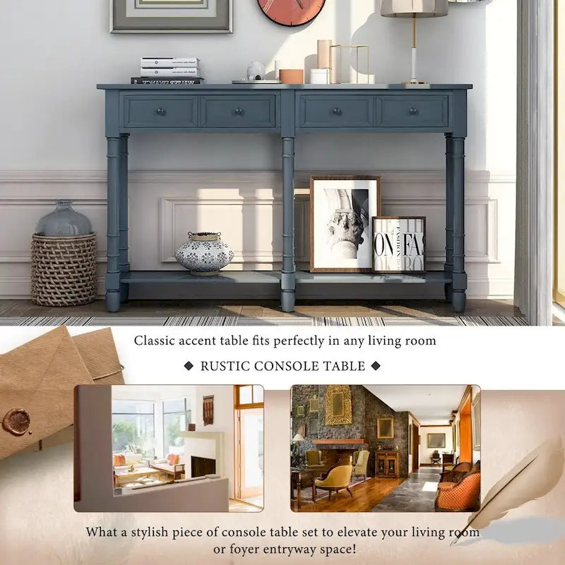 Console Table Table d'appoint Montage facile avec deux tiroirs de rangement et étagère inférieure pour le salon, l'entrée