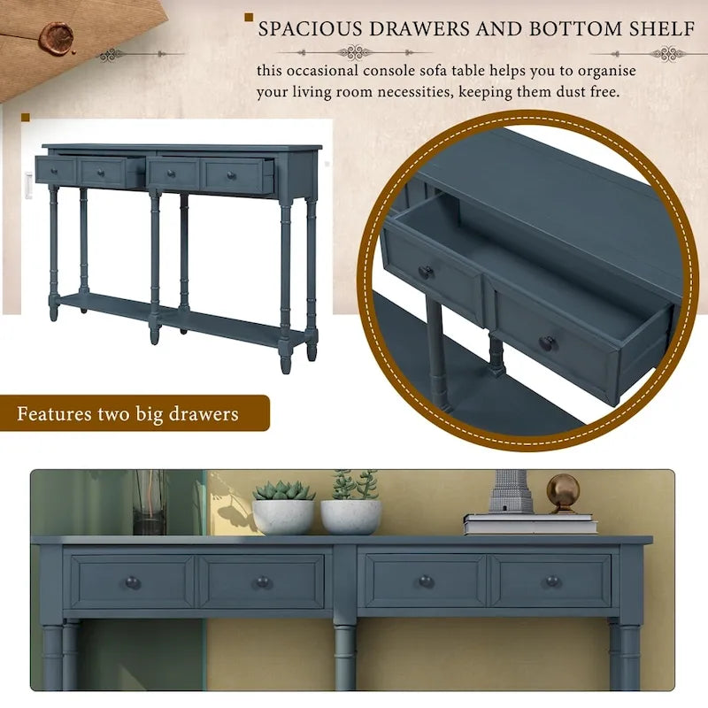 Console Table Table d'appoint Montage facile avec deux tiroirs de rangement et étagère inférieure pour le salon, l'entrée