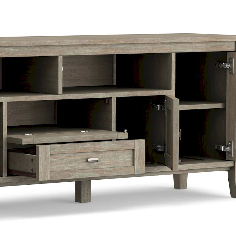 Meuble TV WYNDENHALL Norfolk en BOIS MASSIF de 72 pouces de large pour téléviseurs jusqu'à 80 pouces - 72 L x 17,5 P x 26 H