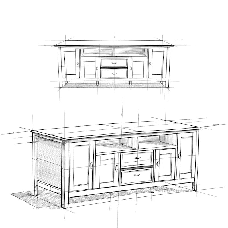 Meuble TV WYNDENHALL Norfolk en BOIS MASSIF de 72 pouces de large pour téléviseurs jusqu'à 80 pouces - 72 L x 17,5 P x 26 H