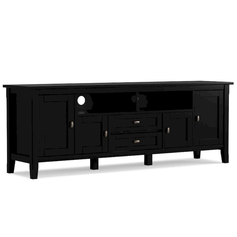 Meuble TV WYNDENHALL Norfolk en BOIS MASSIF de 72 pouces de large pour téléviseurs jusqu'à 80 pouces - 72 L x 17,5 P x 26 H