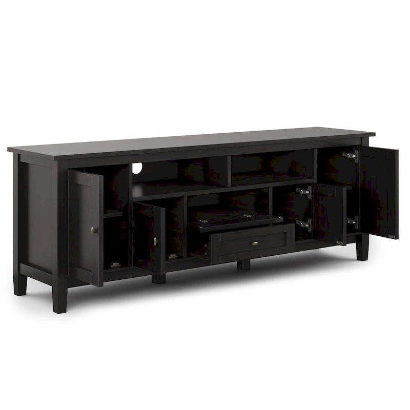 Meuble TV WYNDENHALL Norfolk en BOIS MASSIF de 72 pouces de large pour téléviseurs jusqu'à 80 pouces - 72 L x 17,5 P x 26 H