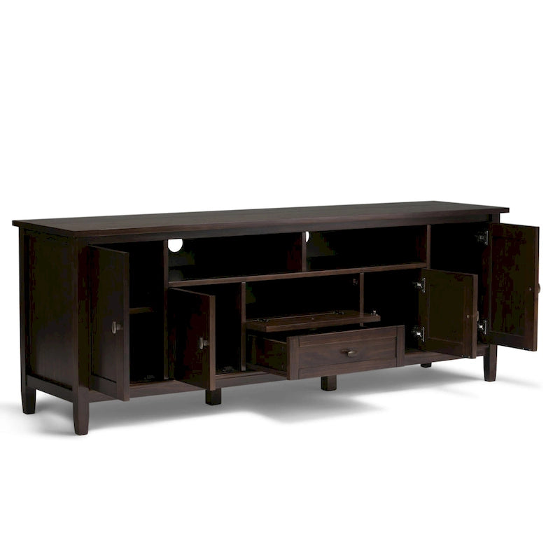 Meuble TV WYNDENHALL Norfolk en BOIS MASSIF de 72 pouces de large pour téléviseurs jusqu'à 80 pouces - 72 L x 17,5 P x 26 H