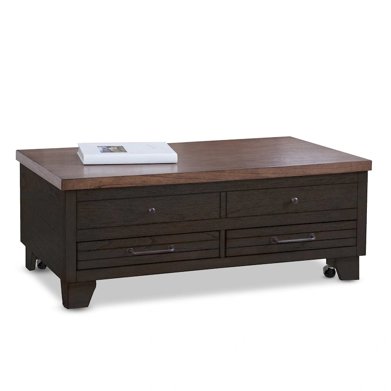 Table basse Steve Silver en bois deux tons, plateau relevable avec roulettes