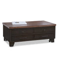Table basse Steve Silver en bois deux tons, plateau relevable avec roulettes