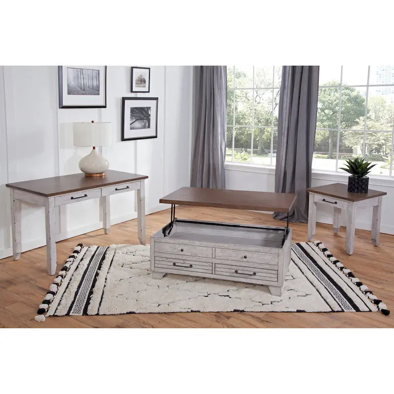 Table basse Steve Silver en bois deux tons, plateau relevable avec roulettes