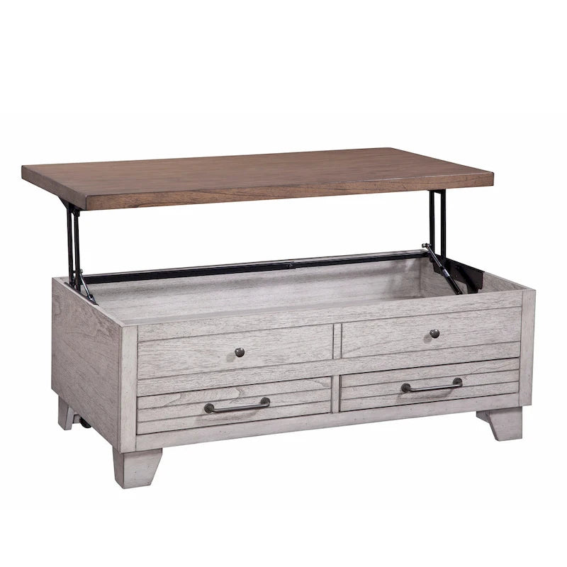 Table basse Steve Silver en bois deux tons, plateau relevable avec roulettes