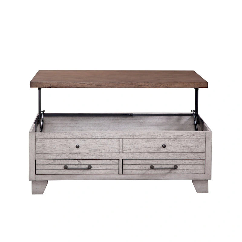 Table basse Steve Silver en bois deux tons, plateau relevable avec roulettes
