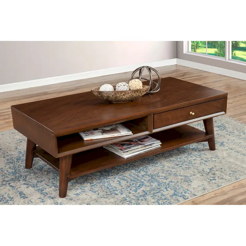 Table basse Flynn Mid Century Modern à 1 tiroir par Alpine Furniture