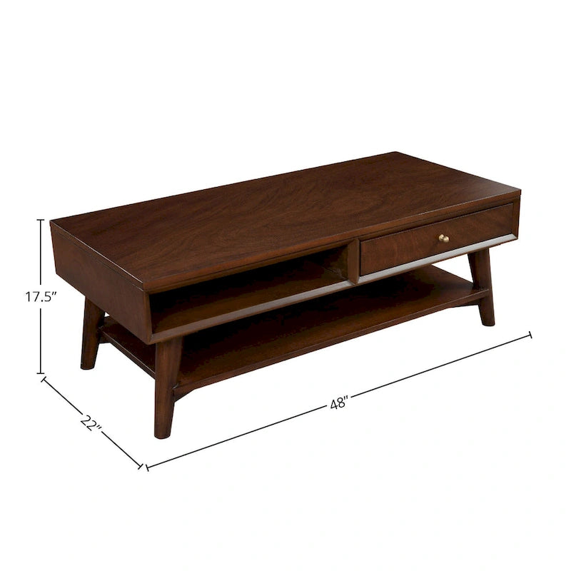 Table basse Flynn Mid Century Modern à 1 tiroir par Alpine Furniture