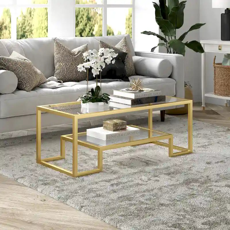 Table basse contemporaine en métal et verre Artemis